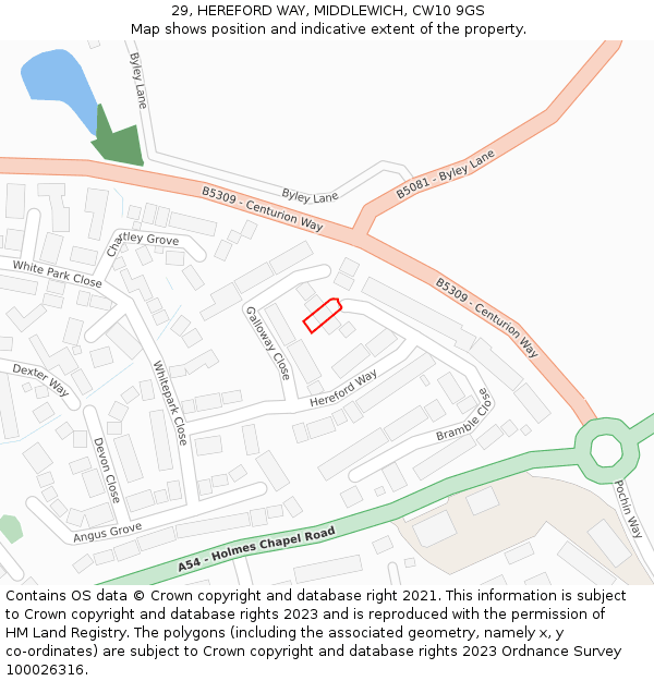 29, HEREFORD WAY, MIDDLEWICH, CW10 9GS: Location map and indicative extent of plot