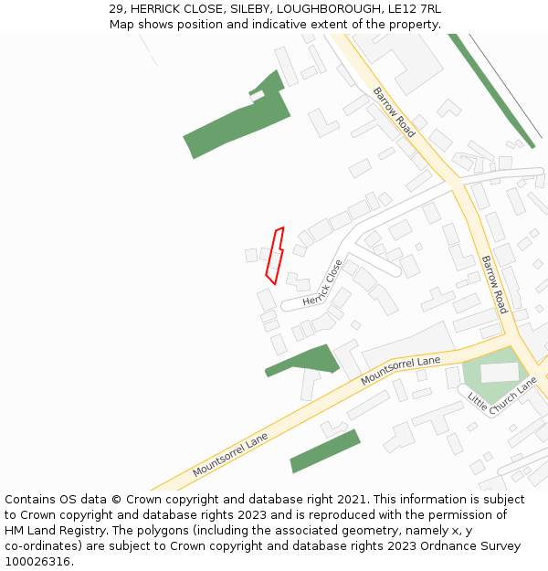 29, HERRICK CLOSE, SILEBY, LOUGHBOROUGH, LE12 7RL: Location map and indicative extent of plot