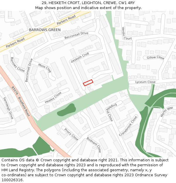 29, HESKETH CROFT, LEIGHTON, CREWE, CW1 4RY: Location map and indicative extent of plot