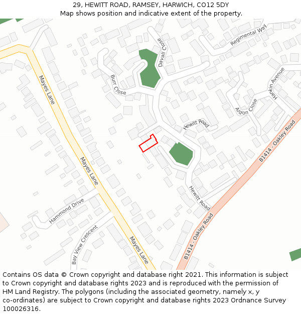 29, HEWITT ROAD, RAMSEY, HARWICH, CO12 5DY: Location map and indicative extent of plot