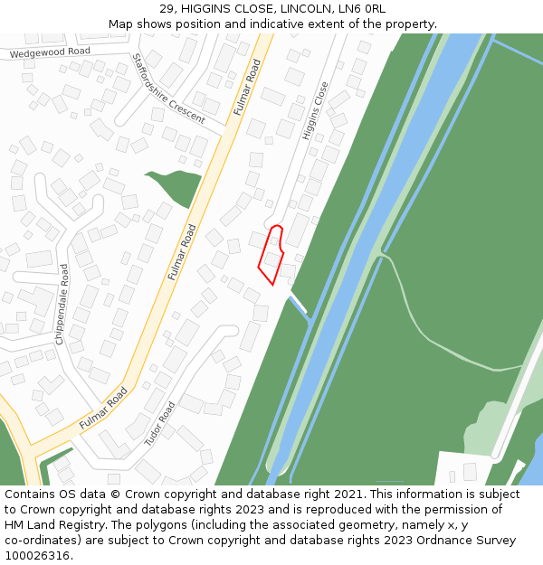 29, HIGGINS CLOSE, LINCOLN, LN6 0RL: Location map and indicative extent of plot