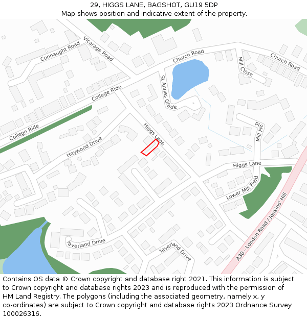 29, HIGGS LANE, BAGSHOT, GU19 5DP: Location map and indicative extent of plot