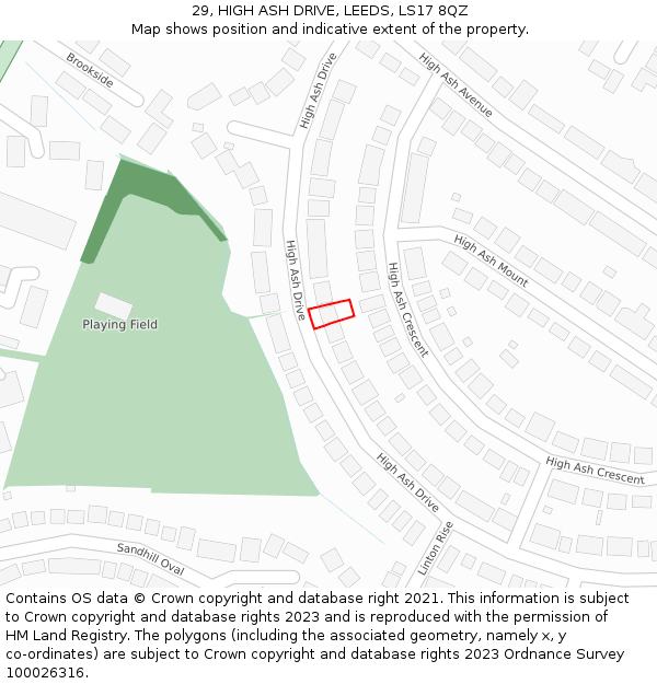 29, HIGH ASH DRIVE, LEEDS, LS17 8QZ: Location map and indicative extent of plot
