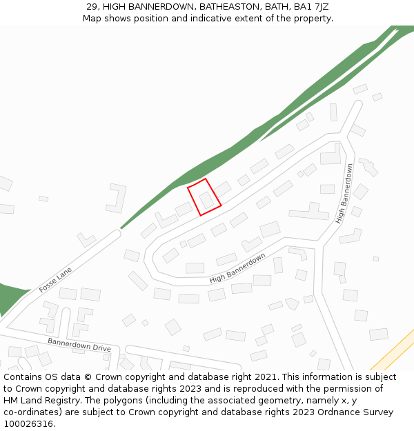 29, HIGH BANNERDOWN, BATHEASTON, BATH, BA1 7JZ: Location map and indicative extent of plot