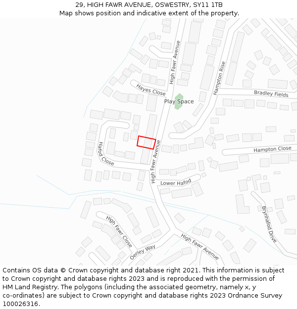 29, HIGH FAWR AVENUE, OSWESTRY, SY11 1TB: Location map and indicative extent of plot