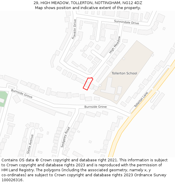 29, HIGH MEADOW, TOLLERTON, NOTTINGHAM, NG12 4DZ: Location map and indicative extent of plot