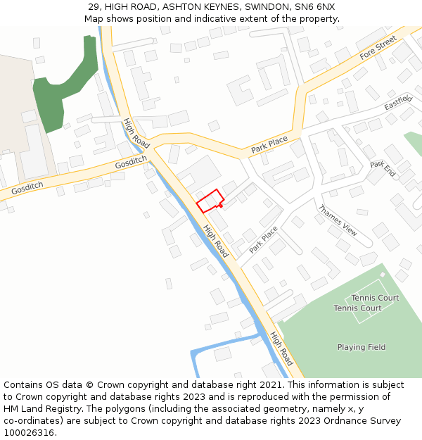 29, HIGH ROAD, ASHTON KEYNES, SWINDON, SN6 6NX: Location map and indicative extent of plot