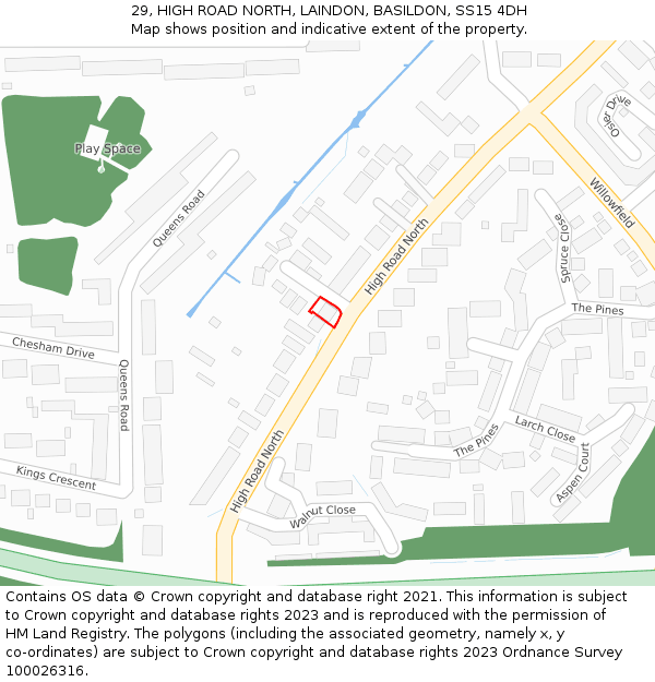 29, HIGH ROAD NORTH, LAINDON, BASILDON, SS15 4DH: Location map and indicative extent of plot