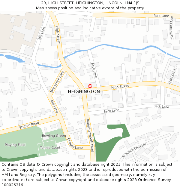 29, HIGH STREET, HEIGHINGTON, LINCOLN, LN4 1JS: Location map and indicative extent of plot