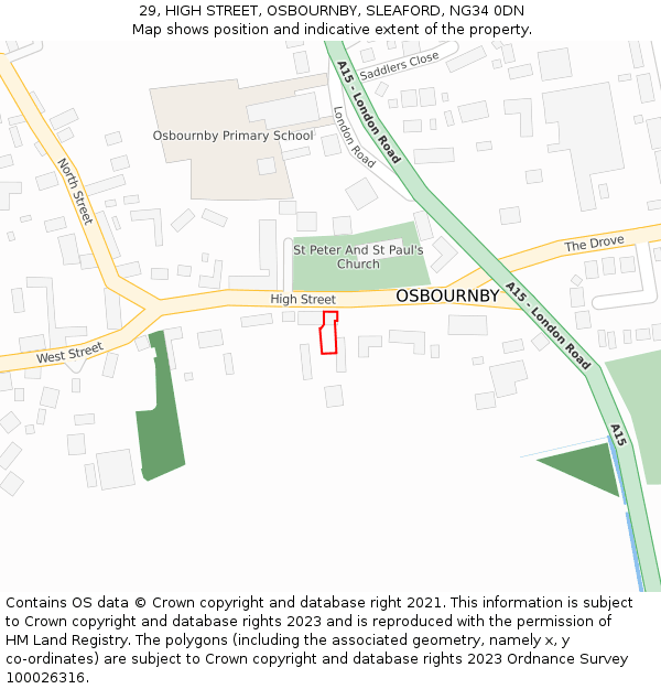 29, HIGH STREET, OSBOURNBY, SLEAFORD, NG34 0DN: Location map and indicative extent of plot