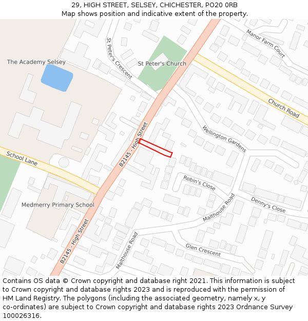 29, HIGH STREET, SELSEY, CHICHESTER, PO20 0RB: Location map and indicative extent of plot