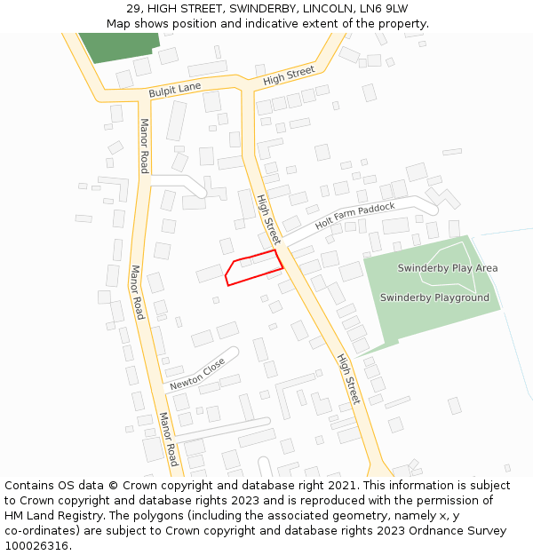 29, HIGH STREET, SWINDERBY, LINCOLN, LN6 9LW: Location map and indicative extent of plot