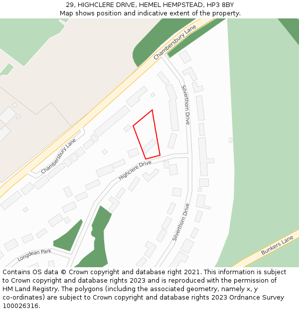 29, HIGHCLERE DRIVE, HEMEL HEMPSTEAD, HP3 8BY: Location map and indicative extent of plot