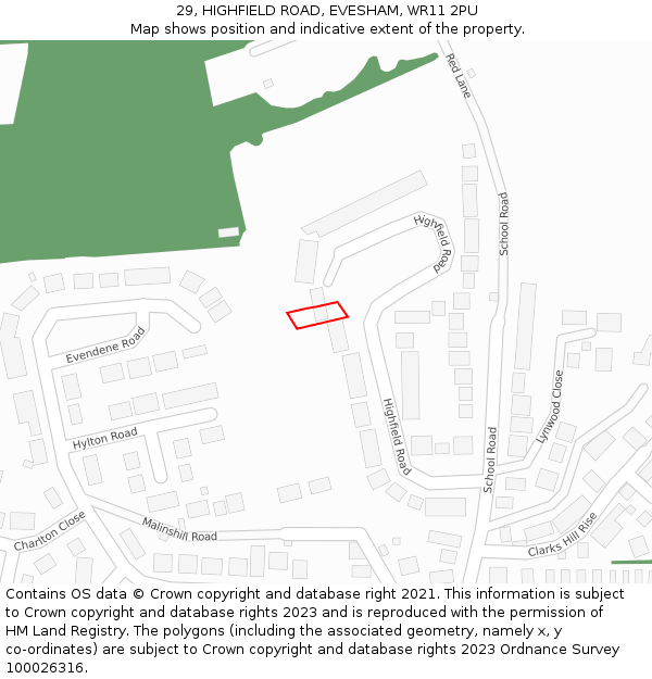 29, HIGHFIELD ROAD, EVESHAM, WR11 2PU: Location map and indicative extent of plot