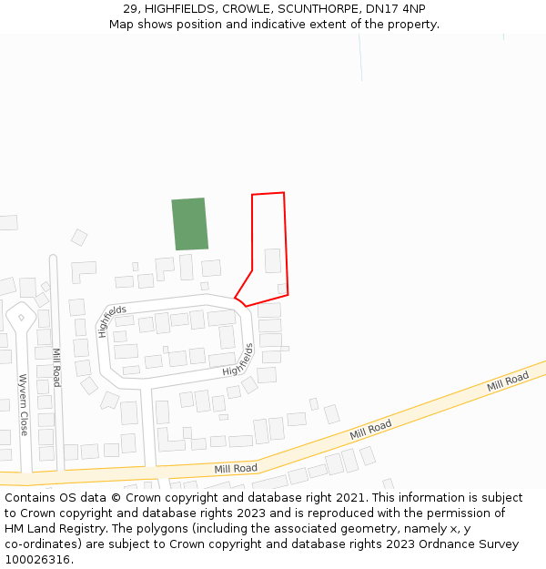 29, HIGHFIELDS, CROWLE, SCUNTHORPE, DN17 4NP: Location map and indicative extent of plot