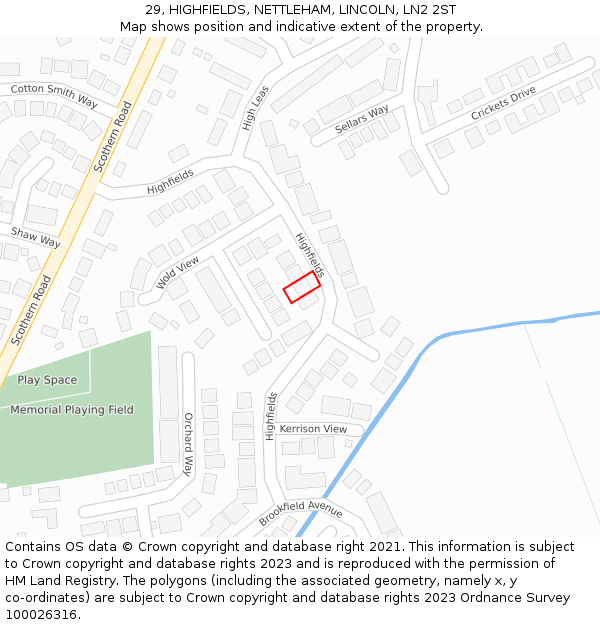 29, HIGHFIELDS, NETTLEHAM, LINCOLN, LN2 2ST: Location map and indicative extent of plot