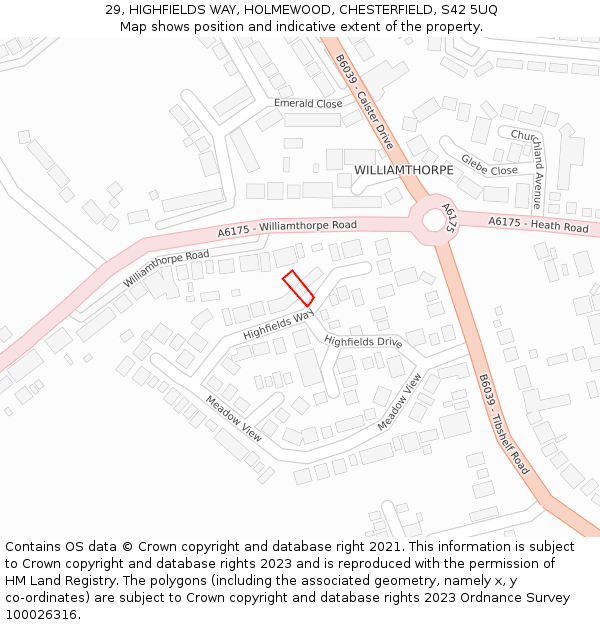 29, HIGHFIELDS WAY, HOLMEWOOD, CHESTERFIELD, S42 5UQ: Location map and indicative extent of plot