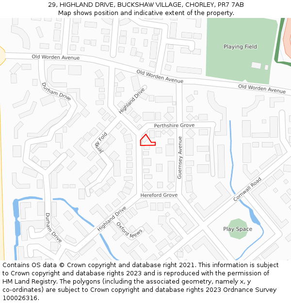 29, HIGHLAND DRIVE, BUCKSHAW VILLAGE, CHORLEY, PR7 7AB: Location map and indicative extent of plot