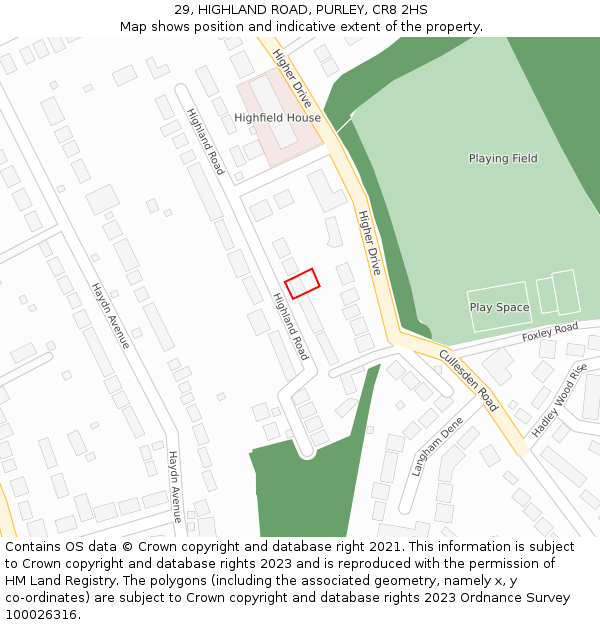 29, HIGHLAND ROAD, PURLEY, CR8 2HS: Location map and indicative extent of plot