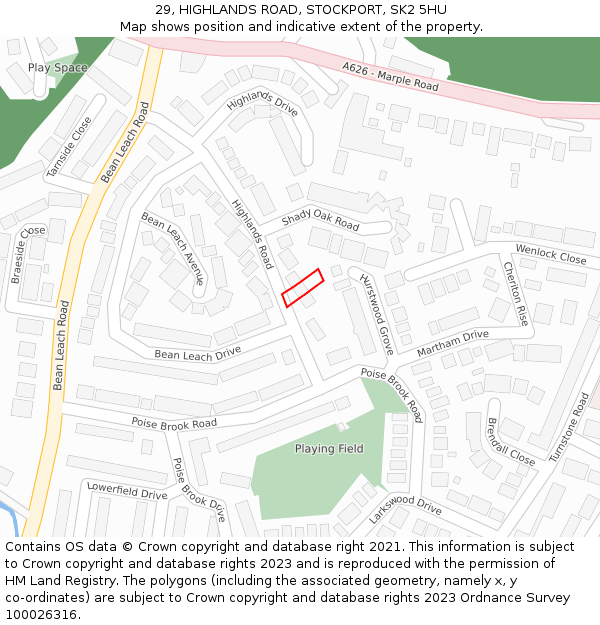 29, HIGHLANDS ROAD, STOCKPORT, SK2 5HU: Location map and indicative extent of plot