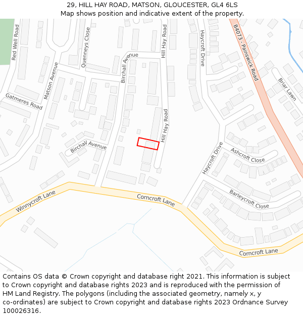 29, HILL HAY ROAD, MATSON, GLOUCESTER, GL4 6LS: Location map and indicative extent of plot