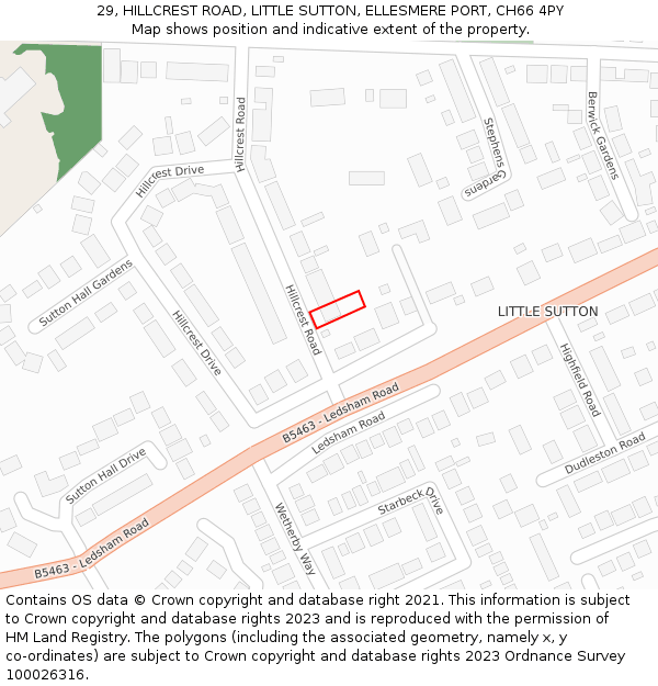 29, HILLCREST ROAD, LITTLE SUTTON, ELLESMERE PORT, CH66 4PY: Location map and indicative extent of plot