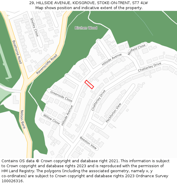 29, HILLSIDE AVENUE, KIDSGROVE, STOKE-ON-TRENT, ST7 4LW: Location map and indicative extent of plot