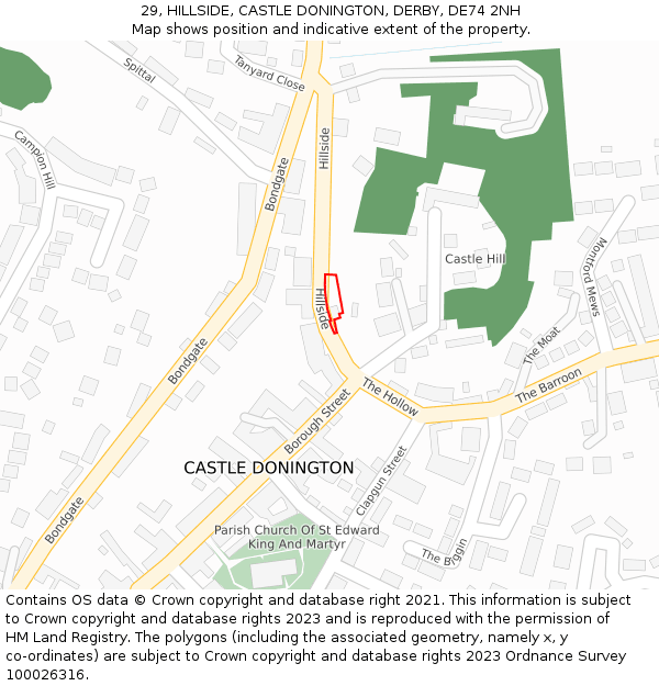 29, HILLSIDE, CASTLE DONINGTON, DERBY, DE74 2NH: Location map and indicative extent of plot
