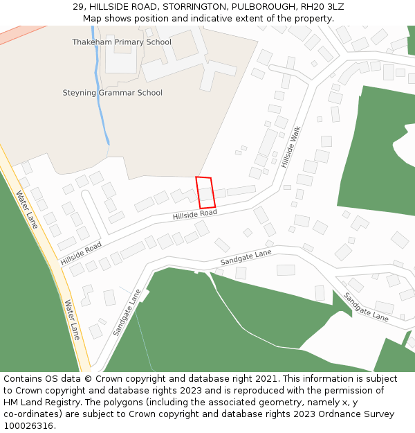 29, HILLSIDE ROAD, STORRINGTON, PULBOROUGH, RH20 3LZ: Location map and indicative extent of plot