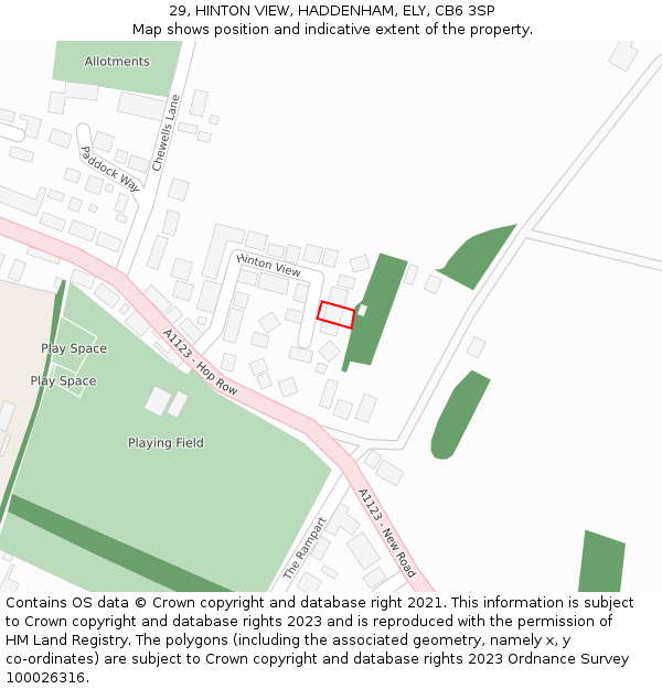 29, HINTON VIEW, HADDENHAM, ELY, CB6 3SP: Location map and indicative extent of plot