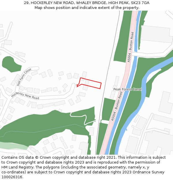 29, HOCKERLEY NEW ROAD, WHALEY BRIDGE, HIGH PEAK, SK23 7GA: Location map and indicative extent of plot