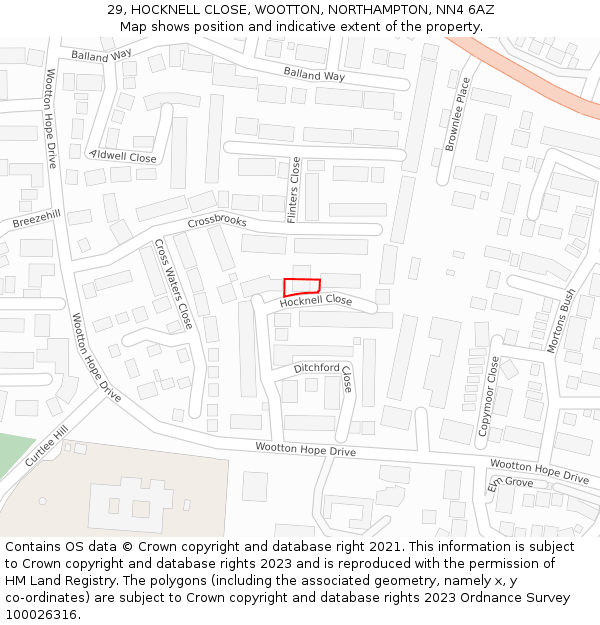 29, HOCKNELL CLOSE, WOOTTON, NORTHAMPTON, NN4 6AZ: Location map and indicative extent of plot