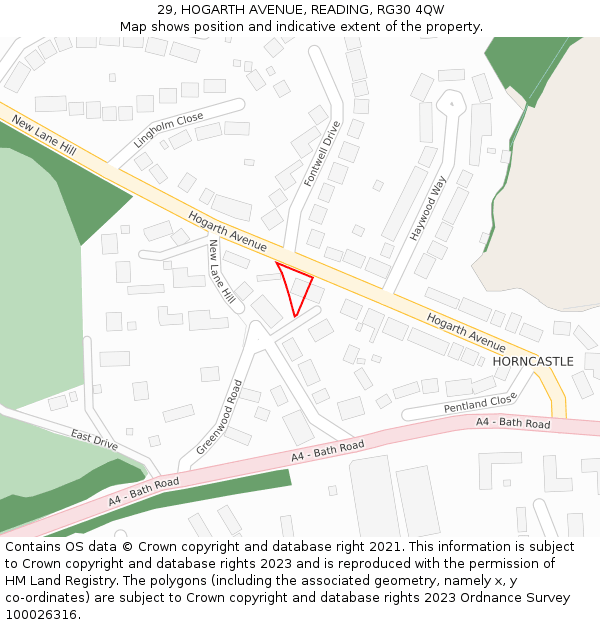 29, HOGARTH AVENUE, READING, RG30 4QW: Location map and indicative extent of plot