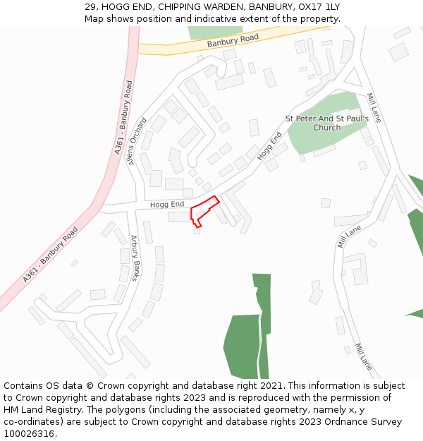 29, HOGG END, CHIPPING WARDEN, BANBURY, OX17 1LY: Location map and indicative extent of plot