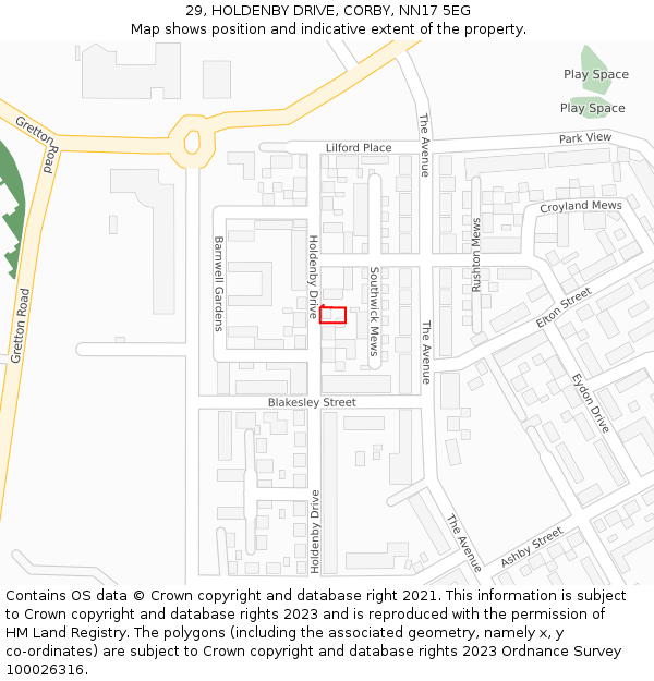 29, HOLDENBY DRIVE, CORBY, NN17 5EG: Location map and indicative extent of plot
