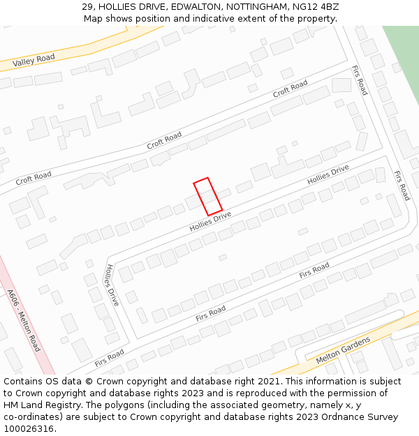 29, HOLLIES DRIVE, EDWALTON, NOTTINGHAM, NG12 4BZ: Location map and indicative extent of plot