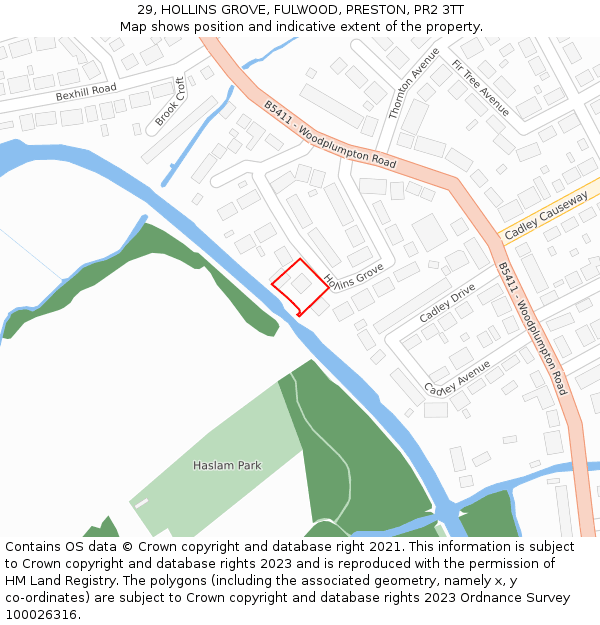 29, HOLLINS GROVE, FULWOOD, PRESTON, PR2 3TT: Location map and indicative extent of plot