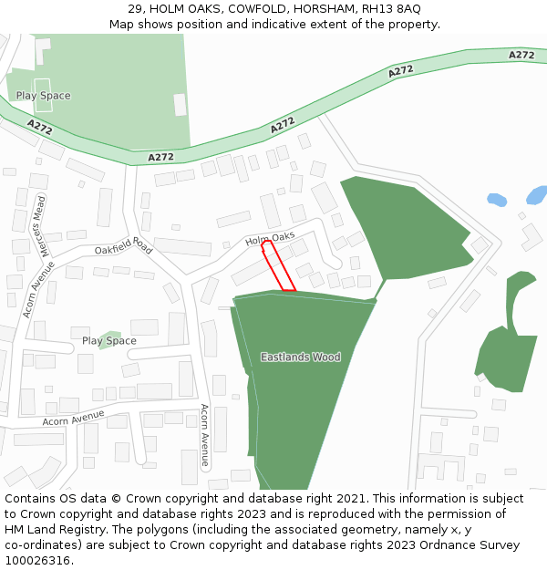 29, HOLM OAKS, COWFOLD, HORSHAM, RH13 8AQ: Location map and indicative extent of plot