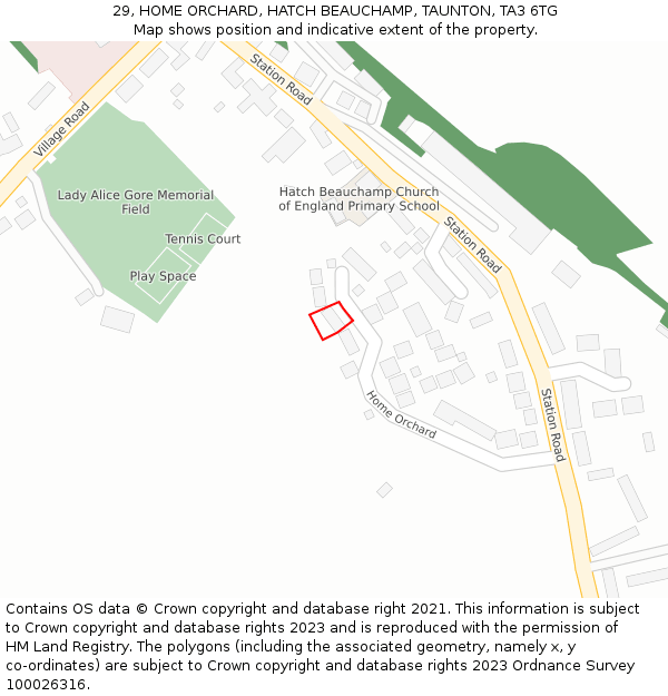 29, HOME ORCHARD, HATCH BEAUCHAMP, TAUNTON, TA3 6TG: Location map and indicative extent of plot