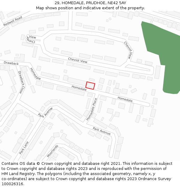 29, HOMEDALE, PRUDHOE, NE42 5AY: Location map and indicative extent of plot