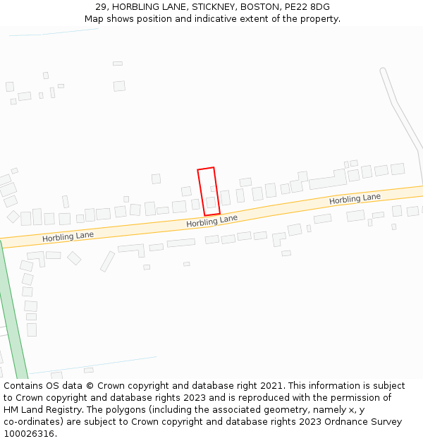 29, HORBLING LANE, STICKNEY, BOSTON, PE22 8DG: Location map and indicative extent of plot