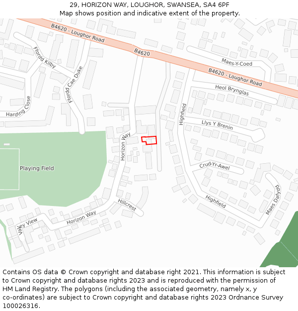 29, HORIZON WAY, LOUGHOR, SWANSEA, SA4 6PF: Location map and indicative extent of plot