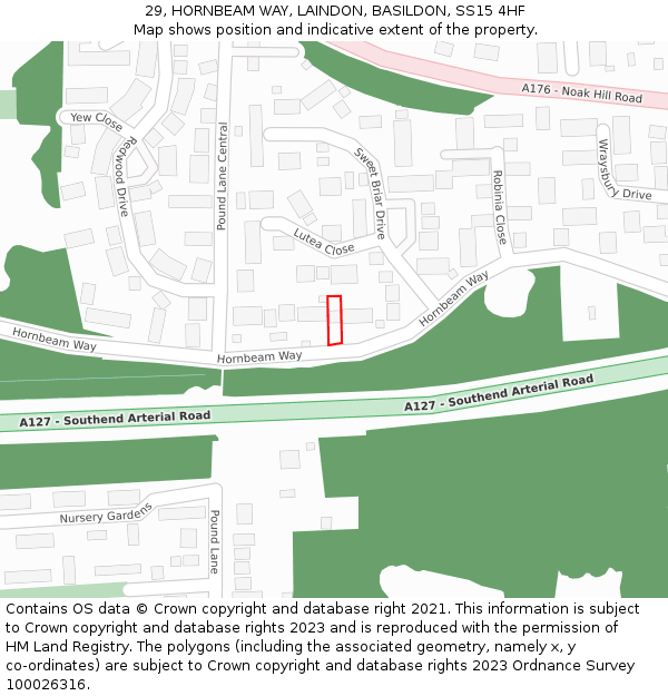 29, HORNBEAM WAY, LAINDON, BASILDON, SS15 4HF: Location map and indicative extent of plot