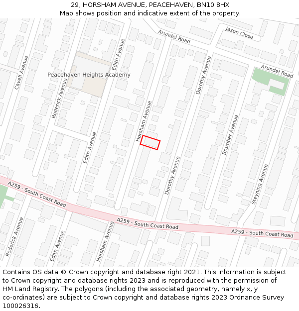 29, HORSHAM AVENUE, PEACEHAVEN, BN10 8HX: Location map and indicative extent of plot