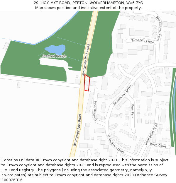 29, HOYLAKE ROAD, PERTON, WOLVERHAMPTON, WV6 7YS: Location map and indicative extent of plot