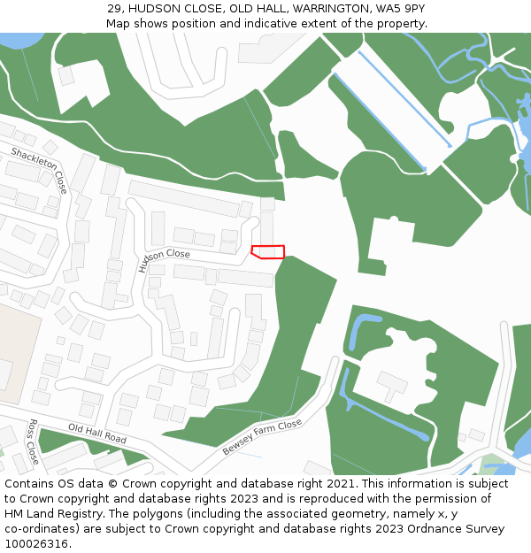 29, HUDSON CLOSE, OLD HALL, WARRINGTON, WA5 9PY: Location map and indicative extent of plot