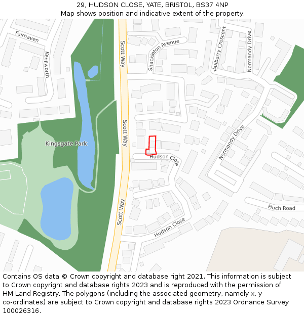 29, HUDSON CLOSE, YATE, BRISTOL, BS37 4NP: Location map and indicative extent of plot