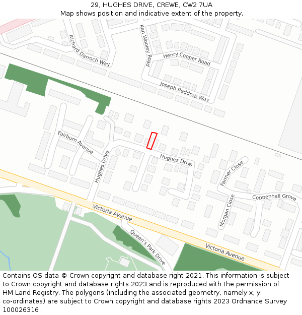 29, HUGHES DRIVE, CREWE, CW2 7UA: Location map and indicative extent of plot