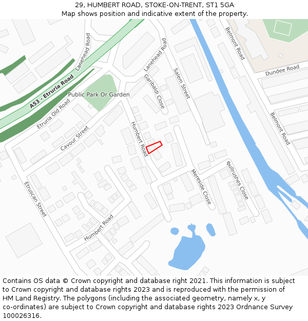 29, HUMBERT ROAD, STOKE-ON-TRENT, ST1 5GA: Location map and indicative extent of plot