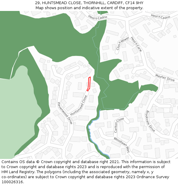 29, HUNTSMEAD CLOSE, THORNHILL, CARDIFF, CF14 9HY: Location map and indicative extent of plot